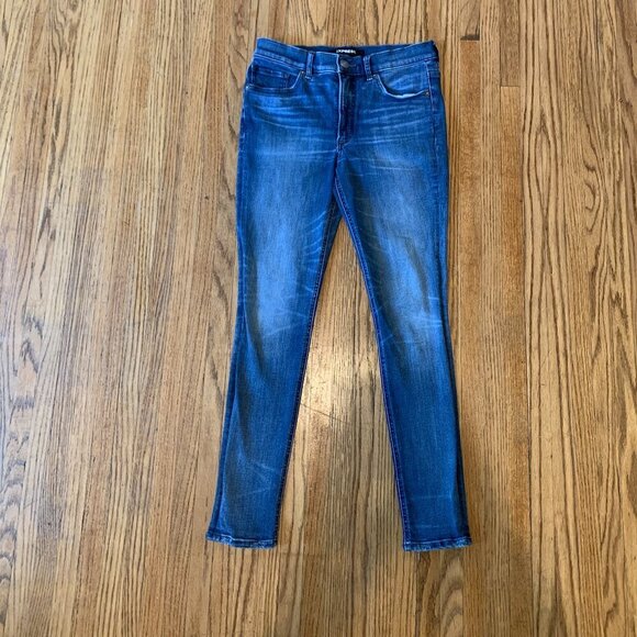 Express Med Wash Legging High Rise Stretch Plus Blue Denim Perfect 6P Short Pet - Picture 2 of 10